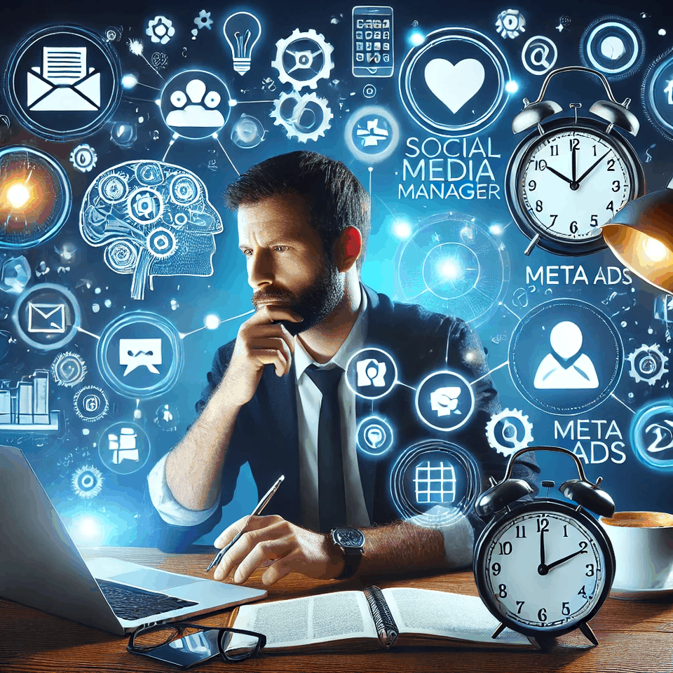 social media manager εργάζεται στον υπολογιστή του δημιουργώντας καμπάνιες.